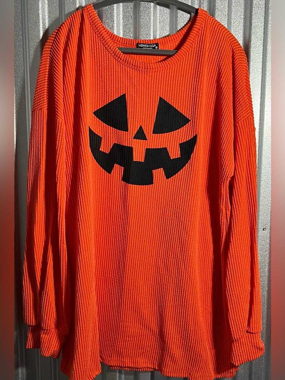 HEIMISH USA Orange Ribbed Knit Halloween Top with Black Pumpkin Detail 3X NWOT